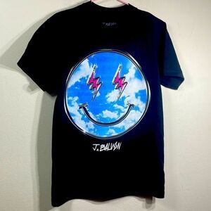 (P) J Balvin Concert Tour T-Shirt Sizes L,M,S Black Smiley Face Men's Lightning